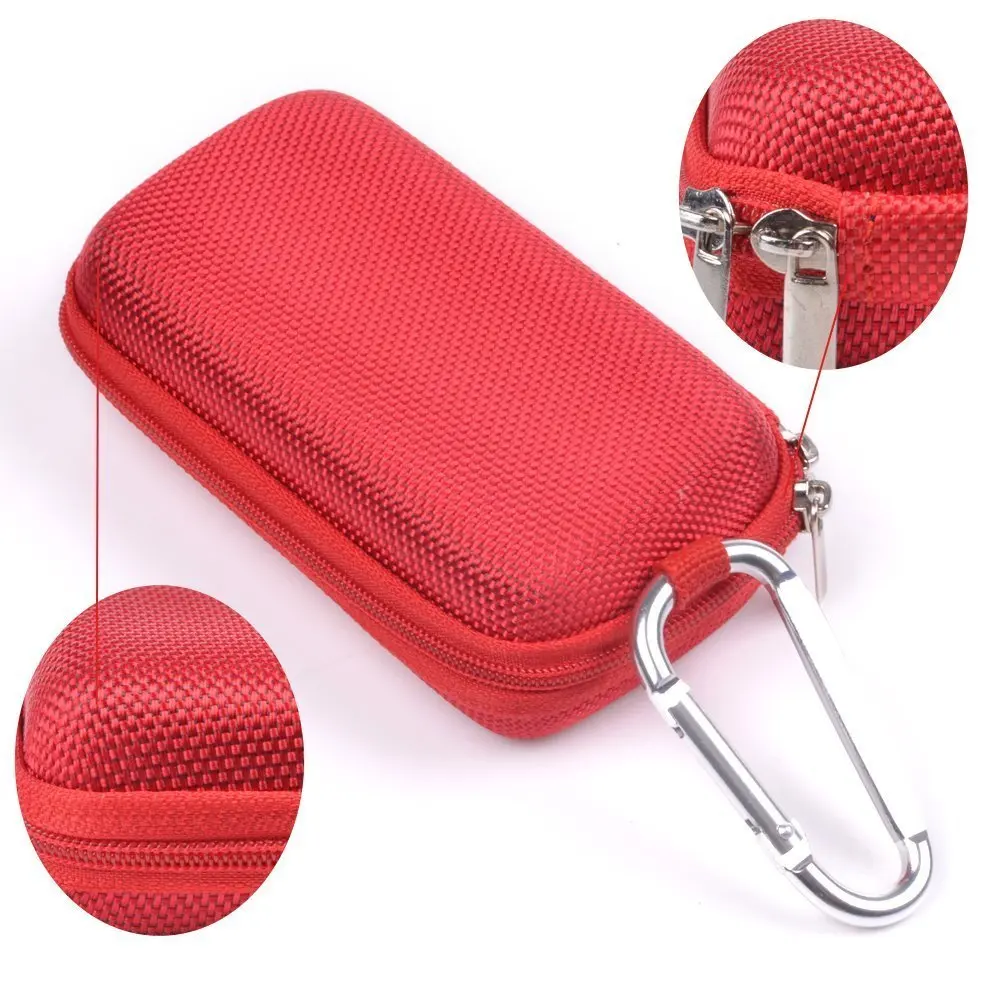 

Red Rectangle Shaped Hard Headset EVA Case Bag And Climbing Carabiner for MP3/MP4 Bluetooth Earphone Earbuds with Mesh Pocket