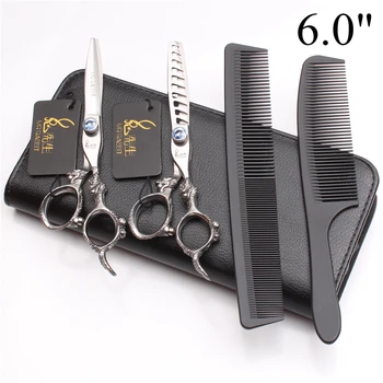 

4Pc 5.5" 6" JP 440C Mr Rabbit Hairdressing Scissors Cutting Scissors Thinning Shears Cut Hair Dragon Handle Combs Add Bag T9107