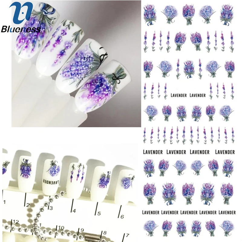 

Blueness 1Pcs 3D Lavender Flower Nails Art Water Stickers Manicure UV Gel Transfer Decals For Manicure Decorations Accessories