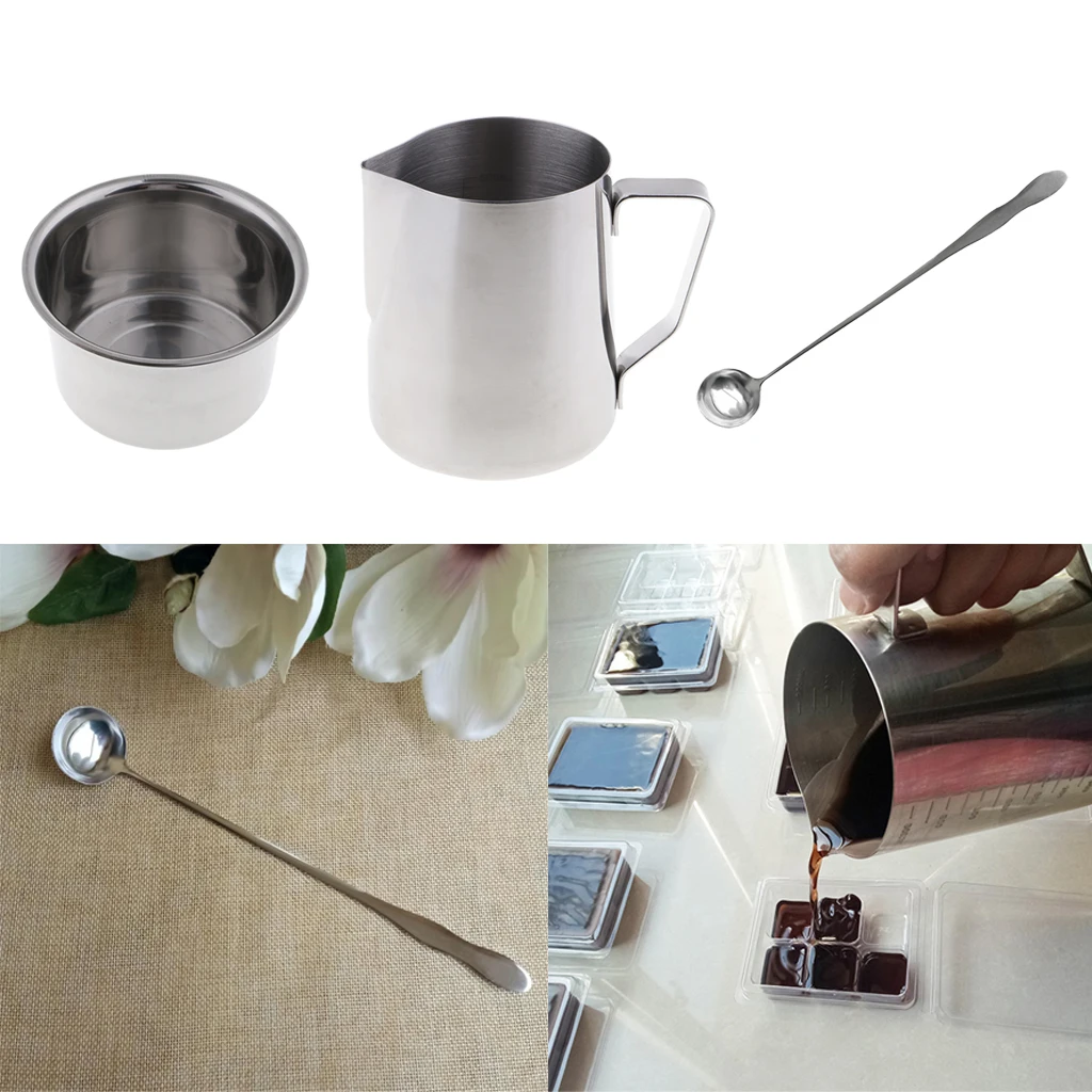 

3pcs/set Stainless Steel Soap Candle Making Pitcher Wax Melting Pouring Pot Double Boiler with Spoon DIY Craft Accessory