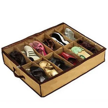 

Durable Home Storage Shoe Organizers 12 Cells Under Bed Bag Foldable Closet Drawer Box Transparent Shoe Storage Hot Sale