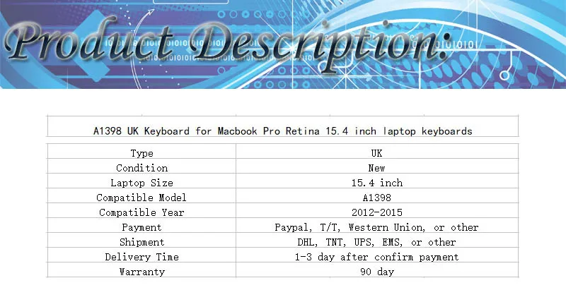 A1398 Великобритания Клавиатура для ноутбука Macbook Pro retina 15,4 дюйма Клавиатура ноутбука совместим 2012- года