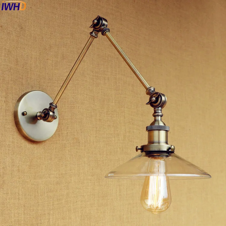 Здесь продается  IWHD Brass Retro LED Wall Light Fixtures Home Lighting Bedroom Glass Lampshade Apliques Pared Vintage Wall Lamp Long Arm Loft  Свет и освещение