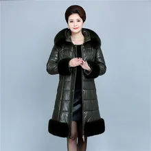 Новинка, модная зимняя куртка из мягкой кожи, длинное женское пальто с большим меховым воротником и капюшоном, утолщенная парка из искусственной кожи, женская теплая верхняя одежда 6XL