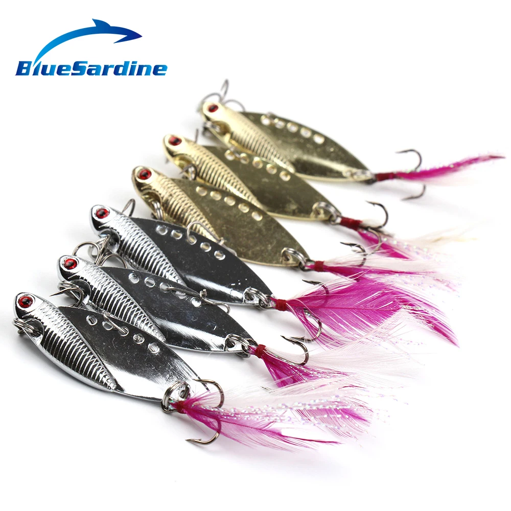 

BlueSardine Hot 6PCS Metal VIB Fish Fly Fishing Lures Hard Baits 10G 5CM Golden Silver Free Shipping