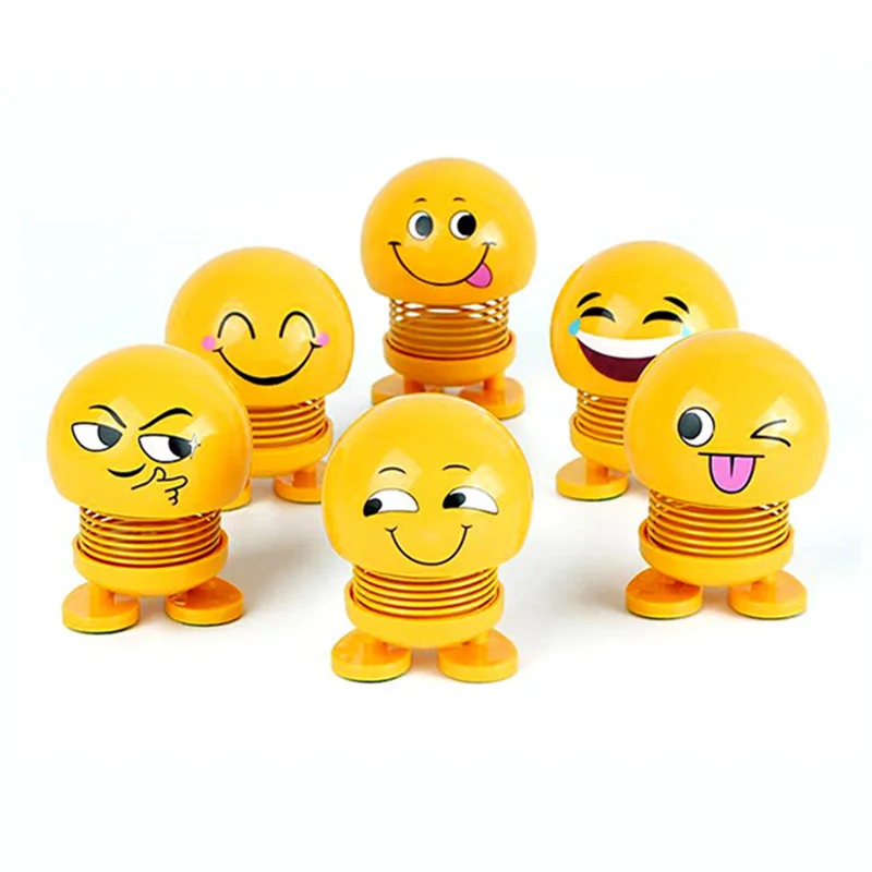 

Automobiles Decor Car Ornaments Expression Emoji Spring Shaking Head Doll 1PC Auto Interior Accessories Cute Creatives Plastic
