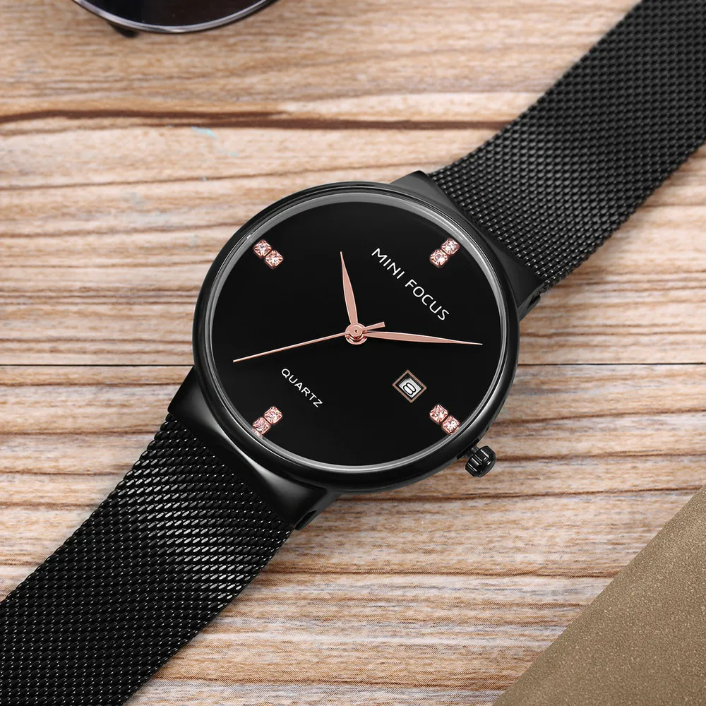 MINIFOCUS Business Quartz  Watch Man Mesh Stainless Steel Mens Watches Casual Auto Date Wristwatches Relogio Masculino MF0181G