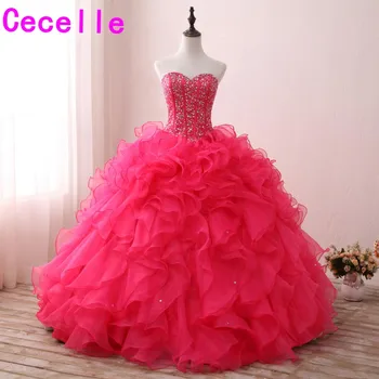 

2019 Custom Made Peach Ball Gown Prom Dresses Long Sweetheart Beaded Crystals Ruffles Organza Teens Corset Princess Prom Gowns