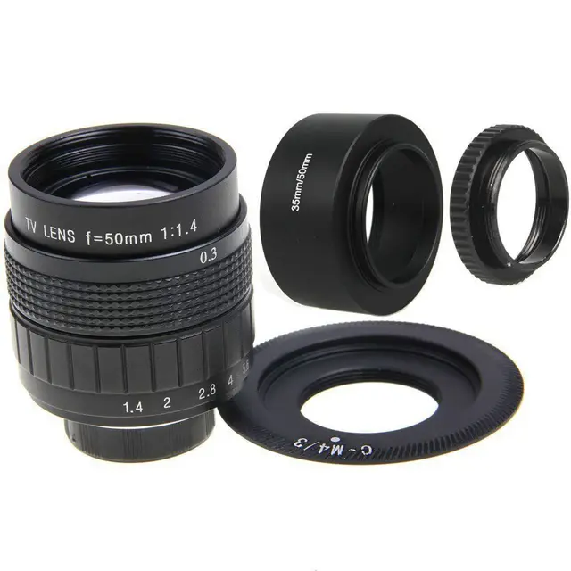 Fujian 50mm F1.4 CCTV Movie Lens + C Mount +Lens Hood +Macro Ring for