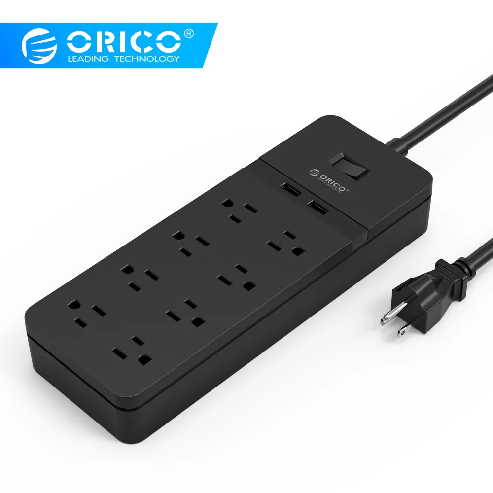 Цена ORICO гибкие печатные платы USB сетевой шнур usb защита розетки от скачков напряжения 8 AC розетки 2 Зарядка через порты 5V2. 4A выход