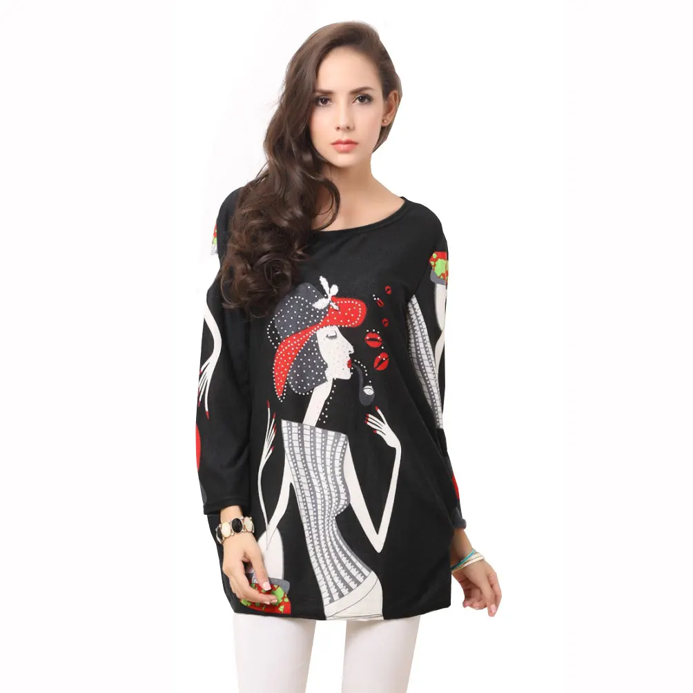 Novelty Fashion Girl Print Women Causal Long Sleeve Cashmere Autumn