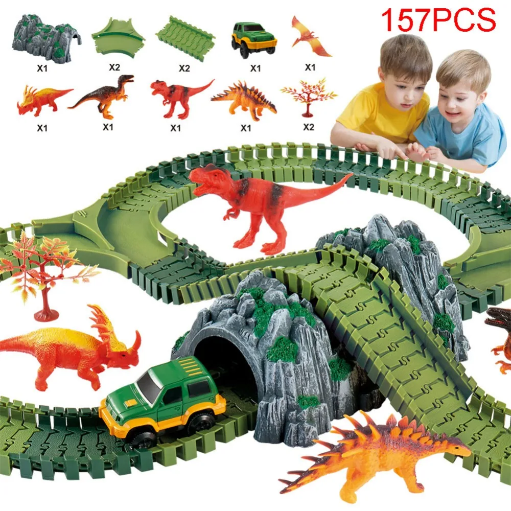 

LeadingStar Simulate Dinosaur Track Racing Car Set Assembly Blocks Sound Light Effect Kids Toy Gift
