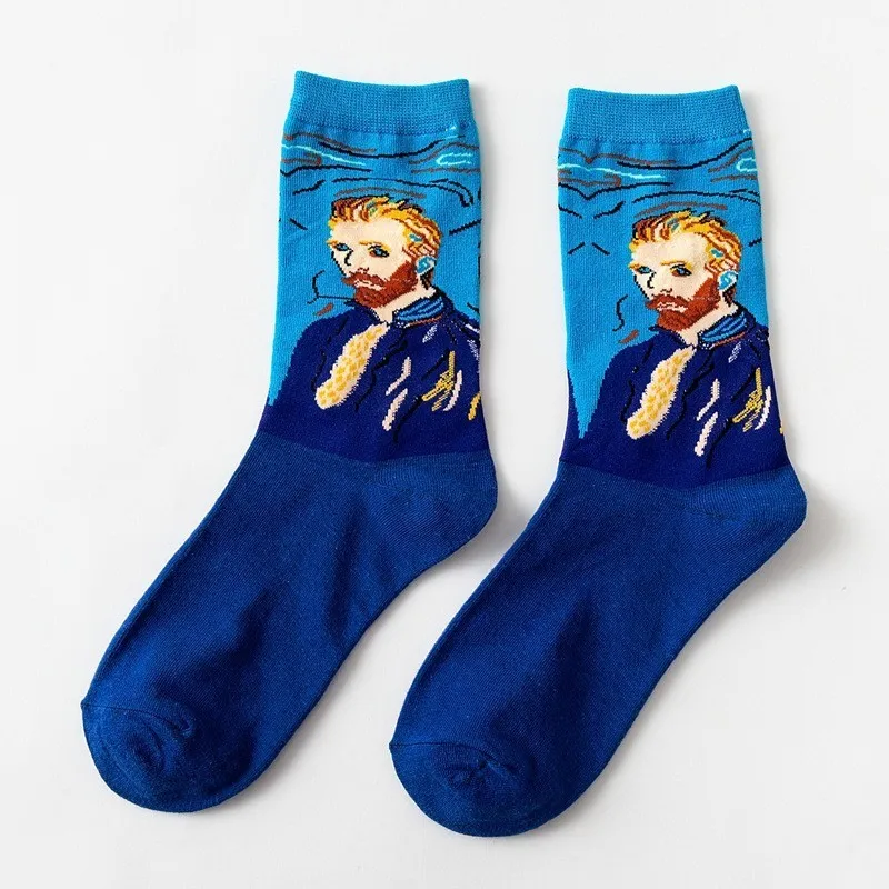 CHAOZHU Ван Гог искусство креативная живопись маслом Винтаж мужская команда счастливые мужские носки calcetines hombre sokken Эстетическая 90s 80s sox - Цвет: 2
