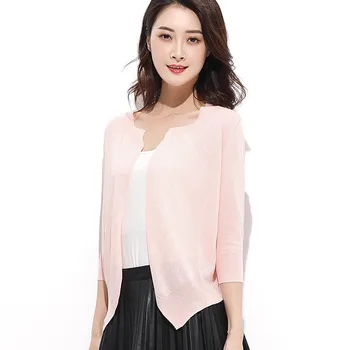 

2019 New Fashion Summer Trends Sweater Women Dovetail Joint Hollow Knit Cardigan Round Collar Seven Quarter Sleeve Free Shipping