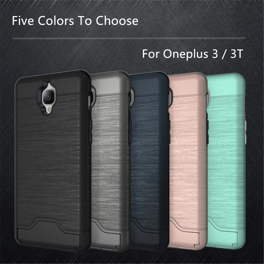 

Case For Oneplus 3 Cover Brushed Style PC + TPU Armor Case For Oneplus 3 Three Phone Stand With Card Slot Funda Capa Para