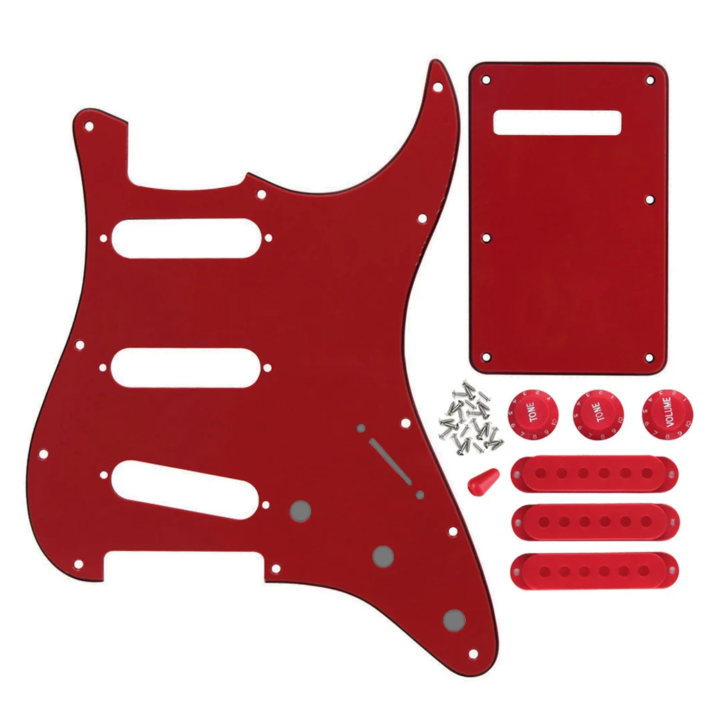 

Set of 11 Holes Guitar Pickguard SSS Back Plate Cavity Cover 48/50/52mm Pickup Covers 2T1V Guitar Knobs Switch Tip