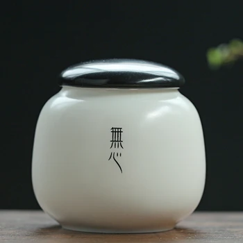 

Simple Whit Tea Storage Box Tea Cans With Black Lid Ceramic Candy Jar 6.5*6.5cm Food Container For Kitchen Spices Storage Box