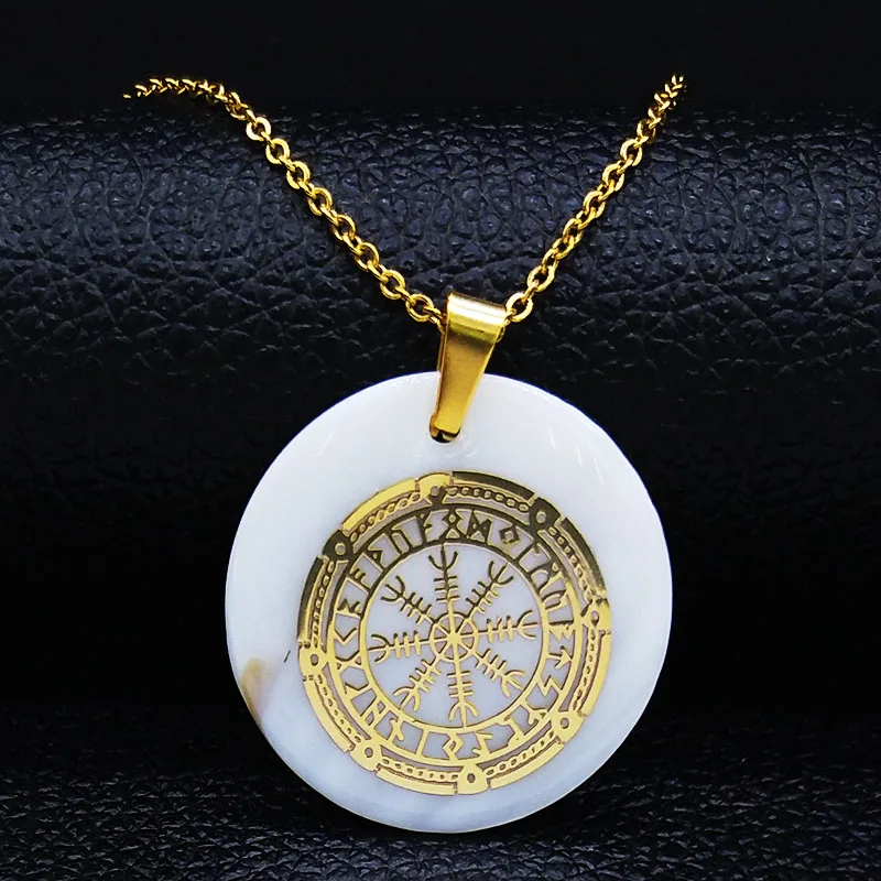 Викинг исландский Vegvisir шлем магический компас с кольями Рунический амулет колье корпус из нержавеющей стали ожерелье ювелирные изделия N19137