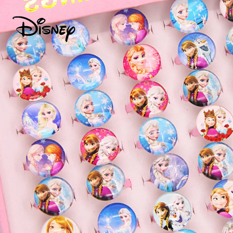 Disney Pretend Play Toy Ring 36pcs/set Child Ring Frozen Elsa Anna Sophia Mickey Minnie Cartoon Pattern Ring Girl Party Gifts