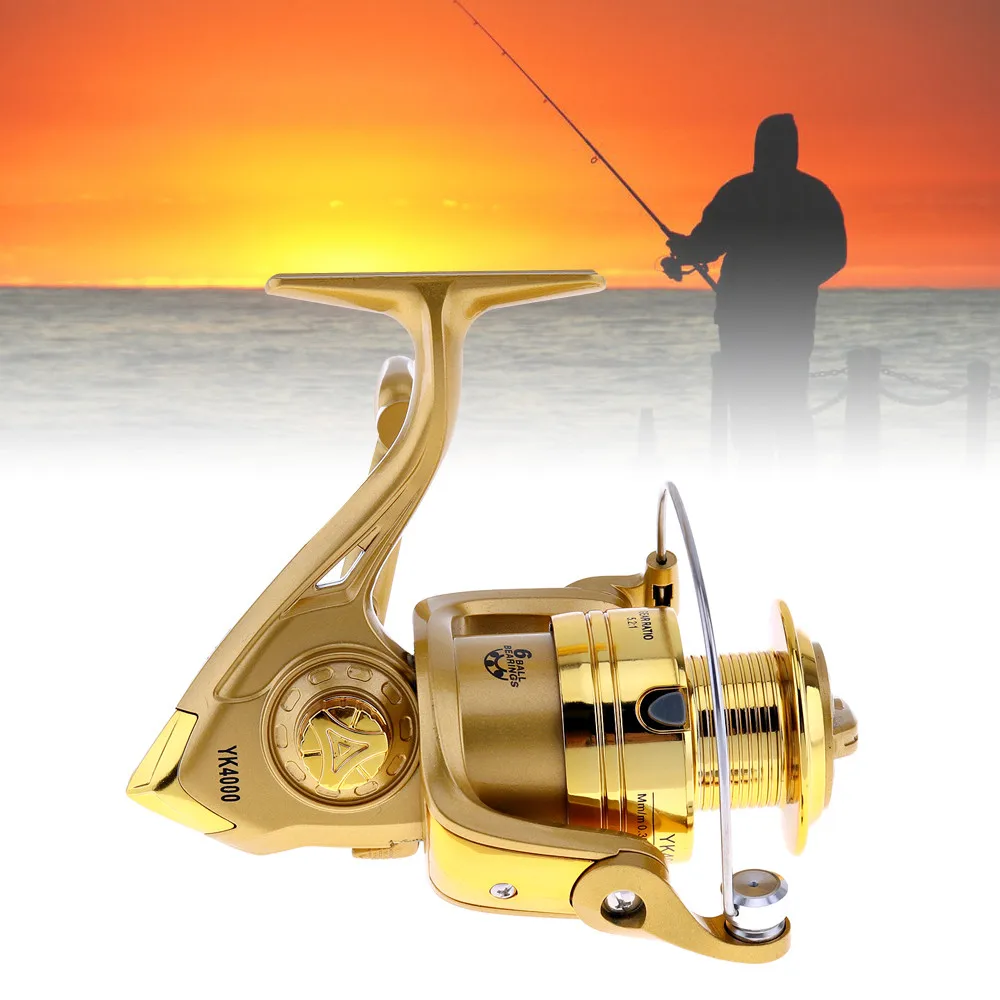 3000 / 4000 Series 6BB Spinning Fishing Reel 5.2:1 Plating Golden Color  Left / Right Interchangeable Collapsible Handle