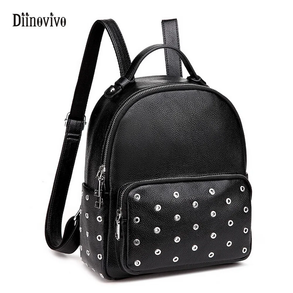 DIINOVIVO Women s Preppy Style Backpack Waterproof PU Leather Rivet School Backpacks Large Capacity Knapsack Bagpack