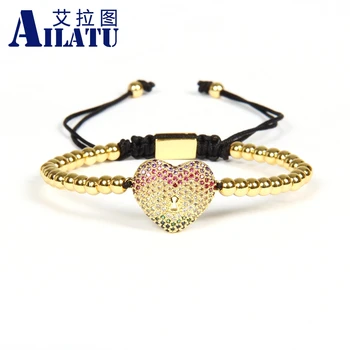 

Ailatu Multicolor Cz Love Heart Charm Beads Lace Up Bracelet Nice Gift with 4mm Stainless Steel Beads