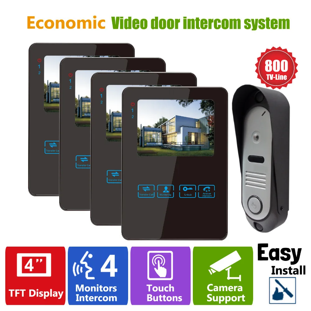 

Homefong 4" LCD Touch Screen Video Doorbell Monitor with Home Security Camera Intercom System with Rain Cover Silver Black 1V4