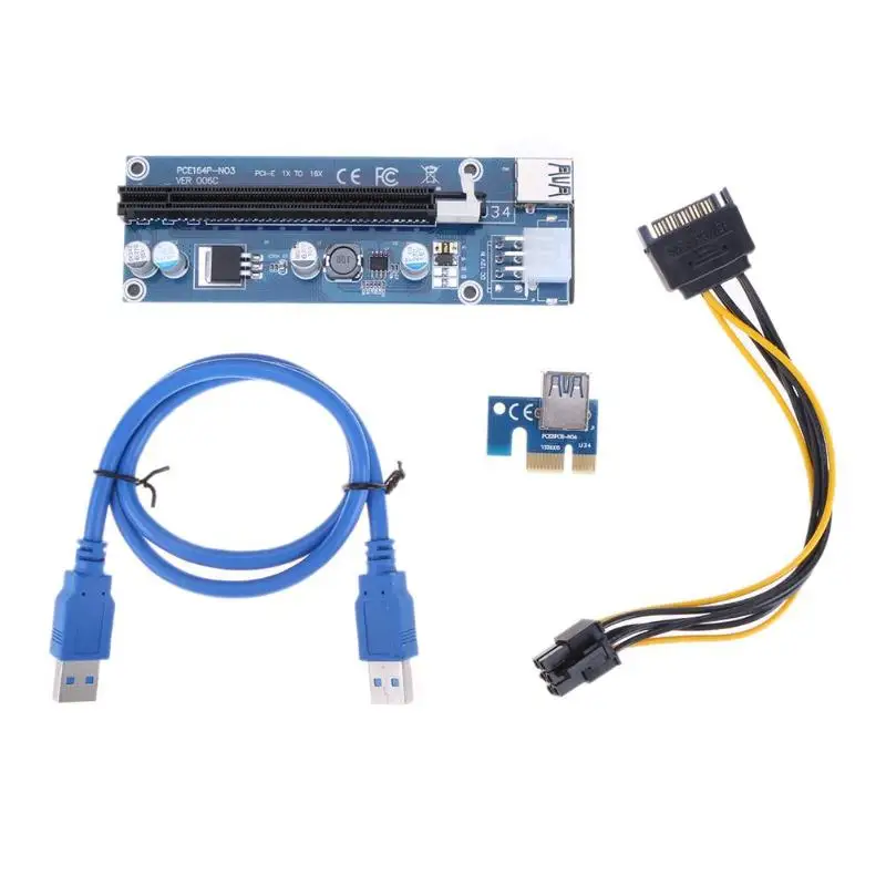 PCI-E1X to 16X Extender Riser Card 6Pin DC-DC USB3.0 Cable for Mining