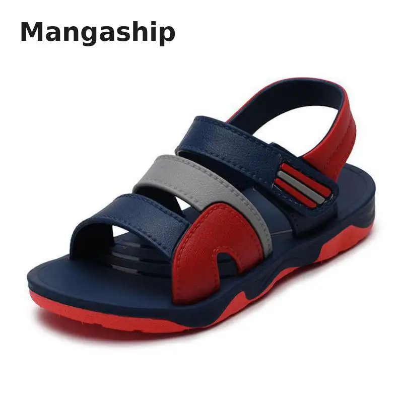 

Summer new children's shoes solid color cool sandals soft leather soft boy students big children soft bottom beach sandals