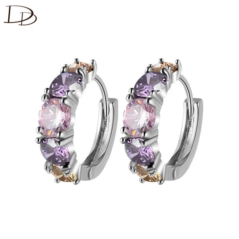 

DODO Romantic Purple Pink Austrian Crystal Hoop Earrings For Women Silver/Gold Color Fashion CZ Stone Jewelry Brincos Femme E135