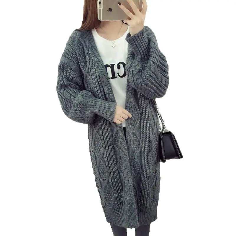 

2017 new arrival long sweater Long sleeve Cardigans Spring Autumn Winter fashion Knitted Women Loose sweater Pure Color AC128