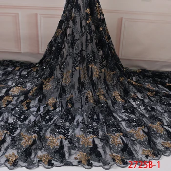 

New Style French Net Lace Fabric African Tulle Mesh Lace Fabric High Quality African Lace Fabric Handmade Beads 5Yards GD2725B-1