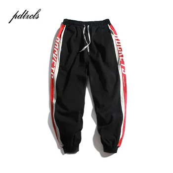 

New Vintage Color Block Panelled Side Letter Printed Joggers Sweatpants Mens 2018 Autumn Fashion Trousers Elastic Waist Pants