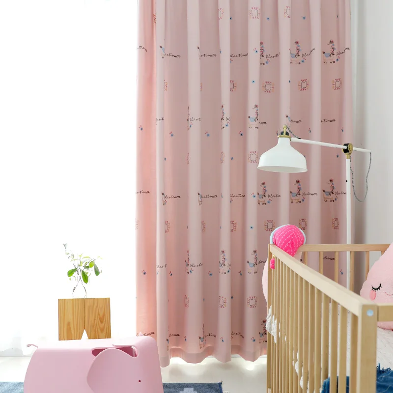 

Princess kid's Curtain For bedroom Embroidered Faux linen deer Curtains for living room Home Decor Customized