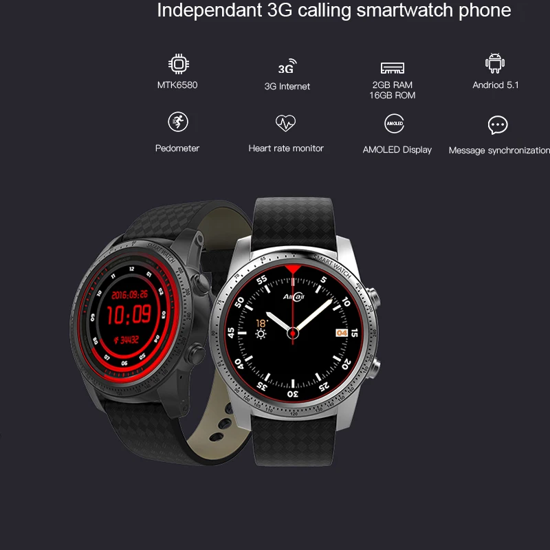 best selling 1.39 inch Android 5.1 MTK6580 2G 3G Smart watch Phone 2GB RAM 16GB ROM Heart Rate Monitor Anti-lost smart watch men