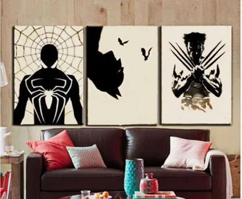 

3 pieces Handmade paintings Grafitti art Spider man, batman and superman on oil canvas for home decor and wallpaper