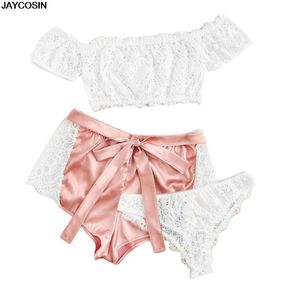 

JAYCOSIN Women Lingerie Corset Lace Underwire Racy Sleepwear Underwear Tops+Short+Briefs Underwear Nightdress high quality 9424