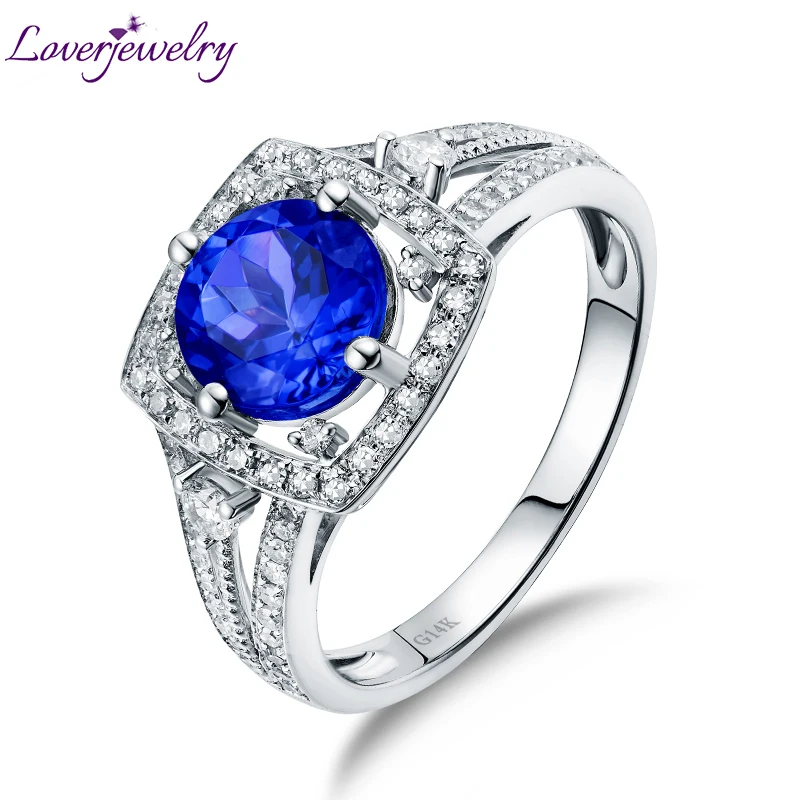 Real 14K White Gold Natural Tanzanite Diamond Ring for Couple Good Gem Charming Dia Wholesale Fine Jewelry цена Real 14K White Gold Natural Tanzanite Diamond Ring for Couple Good Gem Charming Dia Wholesale Fine Jewelry цены онлайн