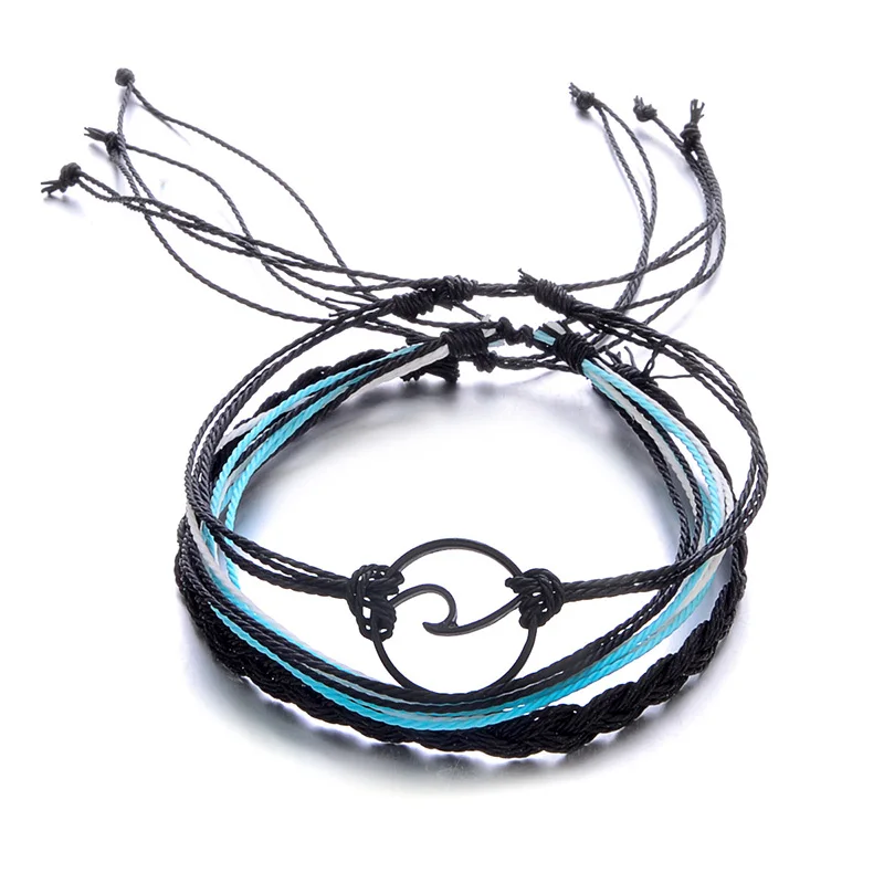 

3pcs Punk Multilayer Wave Bracelets Set For Woman Fashion Weave Rope Chain Charm Bracelet Bangles Adjustable Girls Womens Gifts
