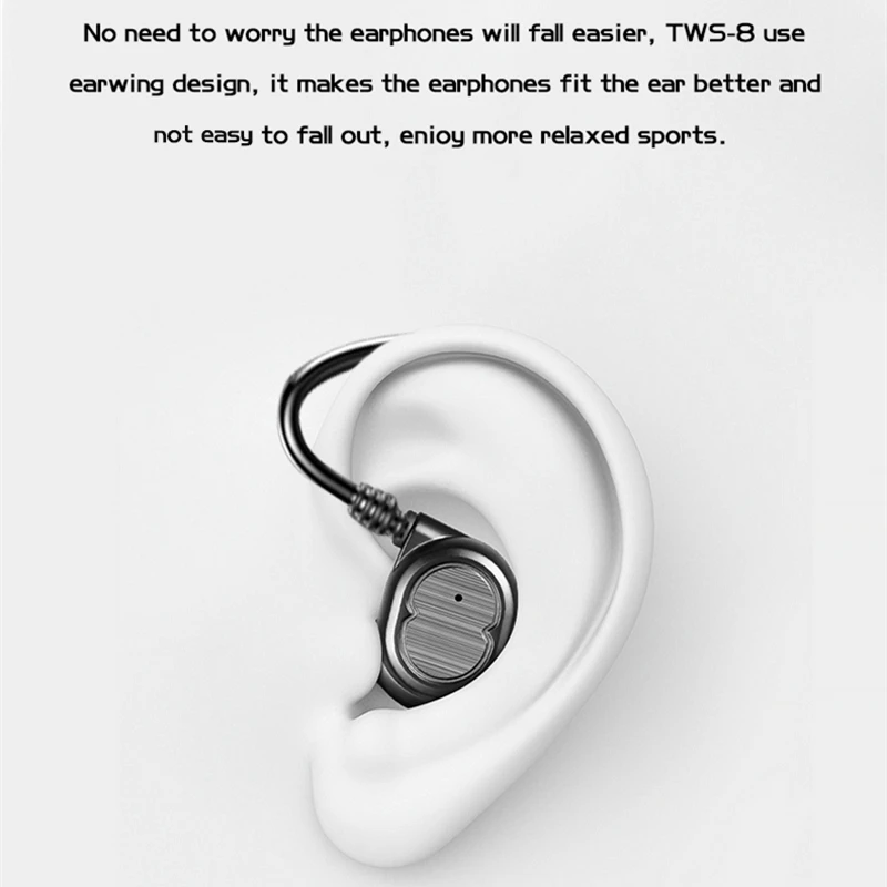 TWS8 Bluetooth Earbuds 5.0 TWS Wireless Mini Waterproof Sport Headsets HIFI Stereo Earphones Handsfree with Mic for Smart phone