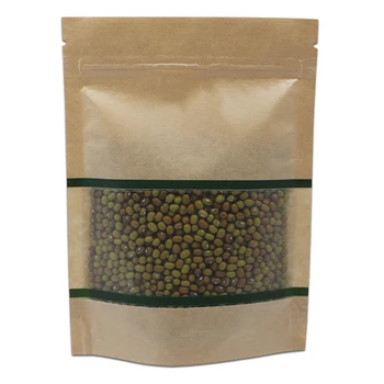

500pcs/lot Stand Up Food Tea Sugar Kraft Paper Packing Bag With Window Doypack Zip Lock Nuts Dried Food Snacks Storage Paper Bag