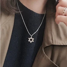 DreamySky Boho Argento Colore David Star Collane A Catena Lunga Per Le Donne In Argento Puro Choker Collana di Gioielli Di Natale