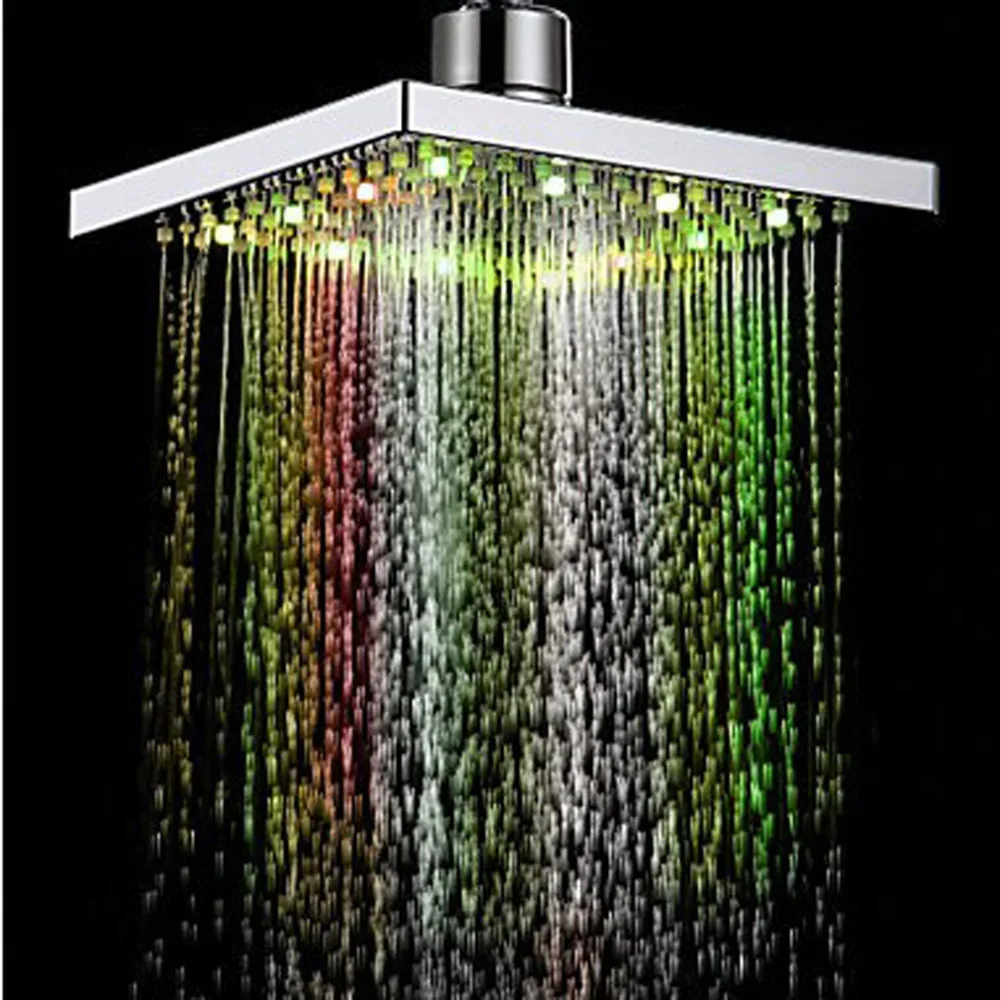 

1pcs 2016 New Arrival Modern LED Color Changing Water Glow Square Temperature Sensor Color Changing Rain Bathroom Shower Head