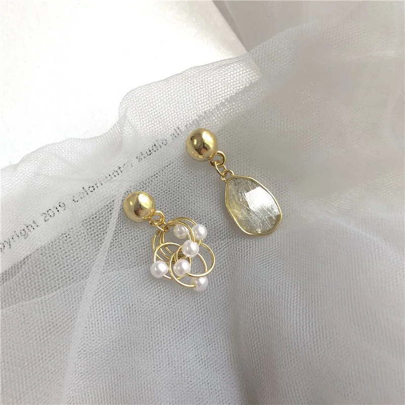 Korean Fashion Asymmetric Simulated-pearls Clip On Earrings Shiny Irregular Short Earrings 925 Silver Needle