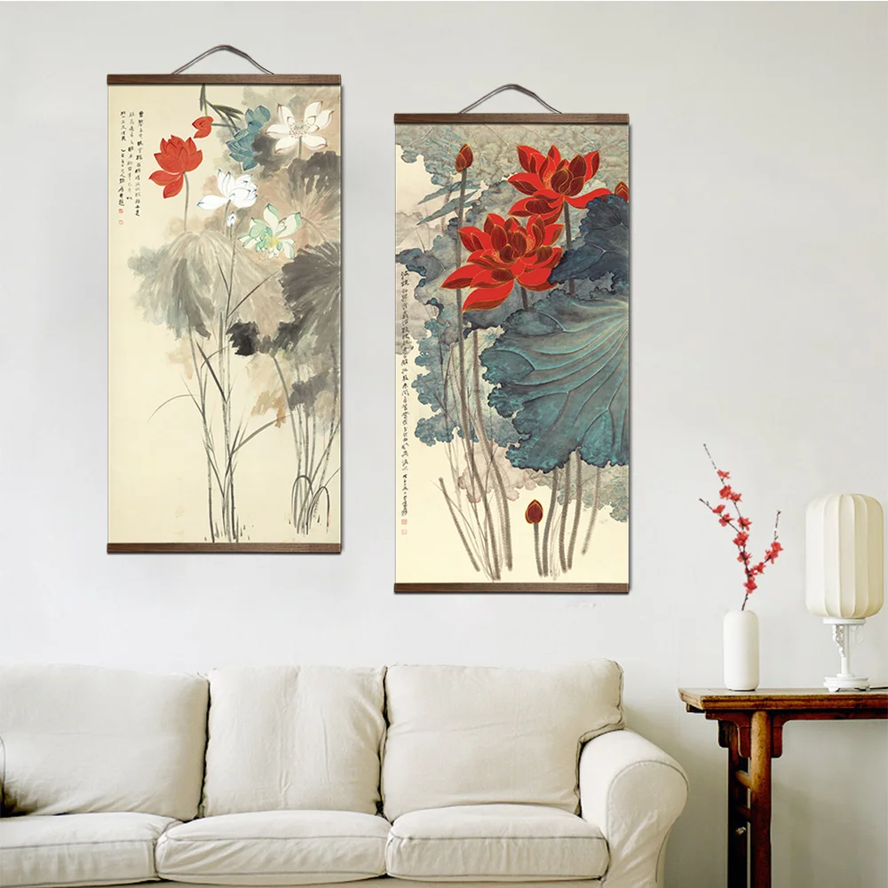 Kaufen Chinesischen stil landschaft Grünen pflanzen leinwand dekorative malerei Shop schlafzimmer wohnzimmer wand kunst massivholz scroll gemälde