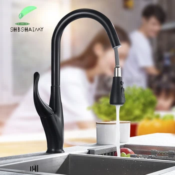 

SHBSHAIMY Blackened Pull out Kitchen Sink faucet 360 Rotation Deck Mounted Faucet Special handle Design Cold and Hot Mixer Tap