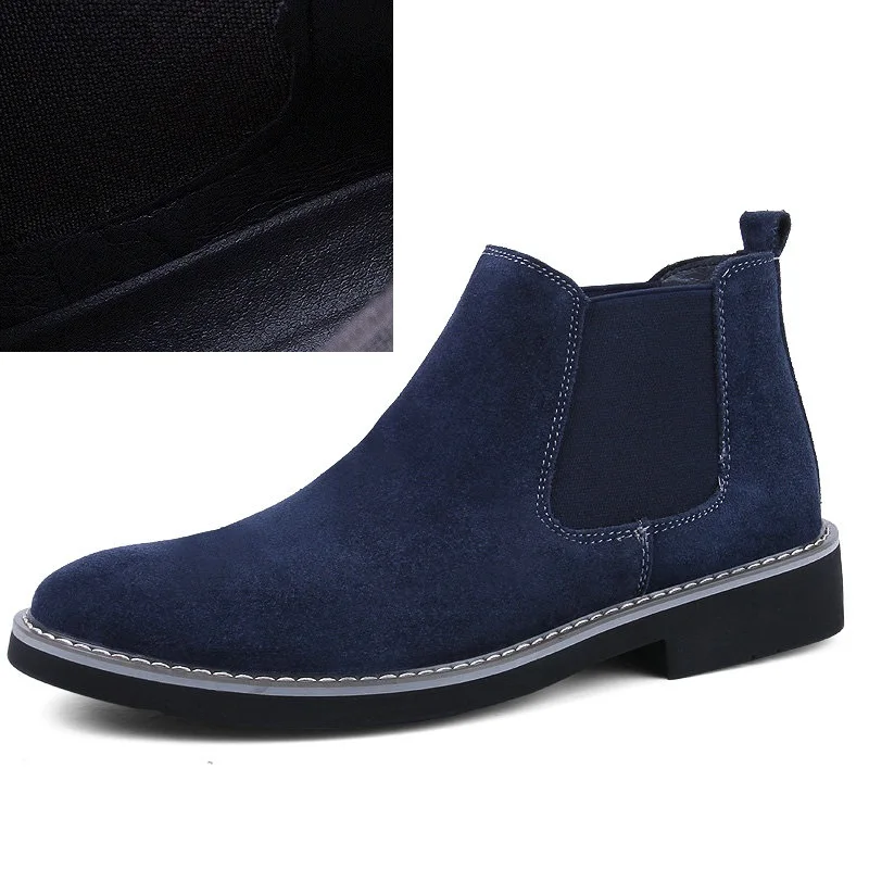 Blue leather inside Мужские ботинки «Челси»; Замшевые классические мужские ботинки с высоким берцем без застежки; ботильоны из натуральной кожи; модные ковбойские мужские ботинки; коллекция года - Цвет: Blue leather inside