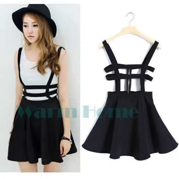 2014 New Japanese Spring Women's Preppy Style Unique Cutout Mesh A-Line Ball Gown Mini Solid Braces Skirt 3F SV006669 | Женская