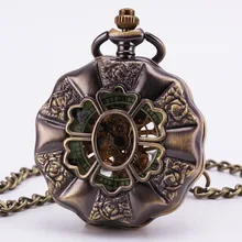 Baroque Vintage Retro Antique Gothic Rose Hollow Bronze Mechanical Pocket Watch Pendant Sweater Chain Necklace Clock
