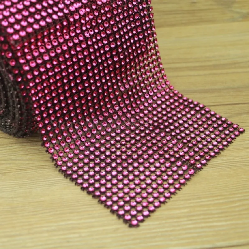 

12 CM Width Mesh Trimming Imitated Rhinestones Roll 24 Rows Plastic Sew On For Decoration Three Color Choice 1 Meter/Lot